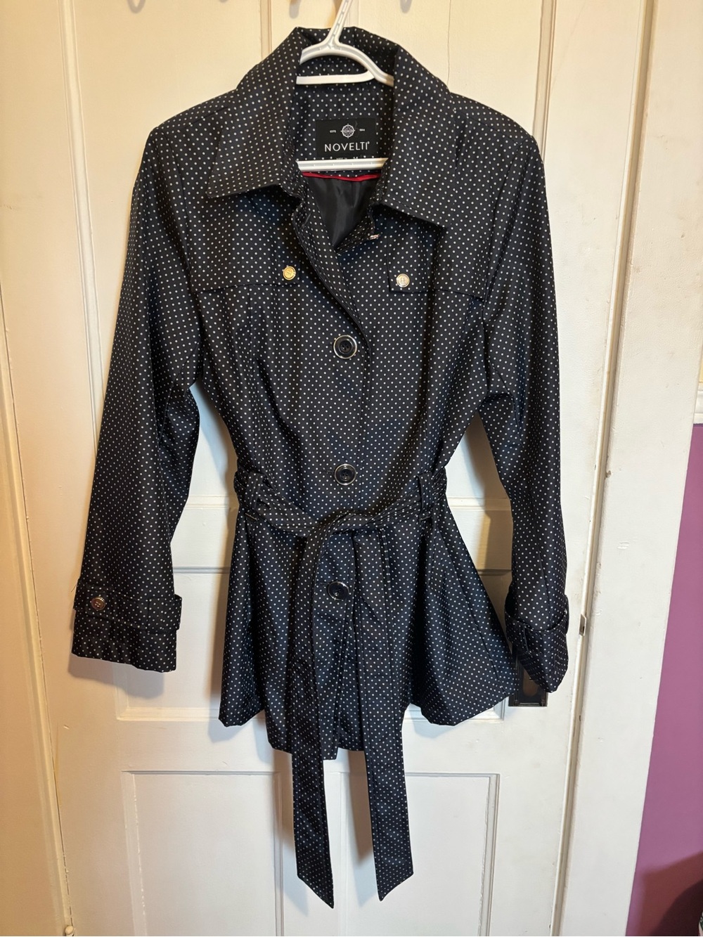 Novelti Polka Dot Belted Coat Rain Jacket Size 14 Navy Lightweight